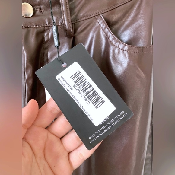 PrettyLittleThing Faux Leather Chocolate Brown Trousers, Size 10 BNWT - Picture 3 of 5